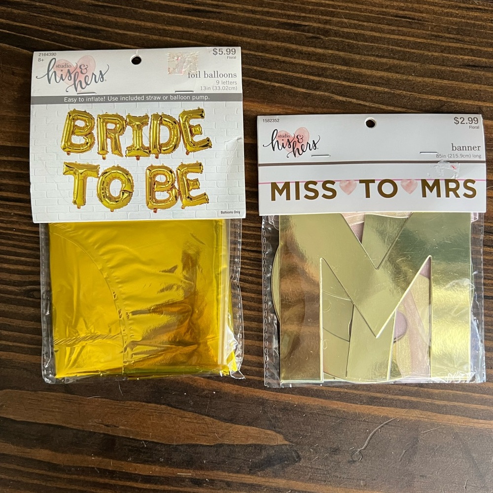Gold 'Bride to Be' Balloon and 'Miss to Mrs' Banner Set